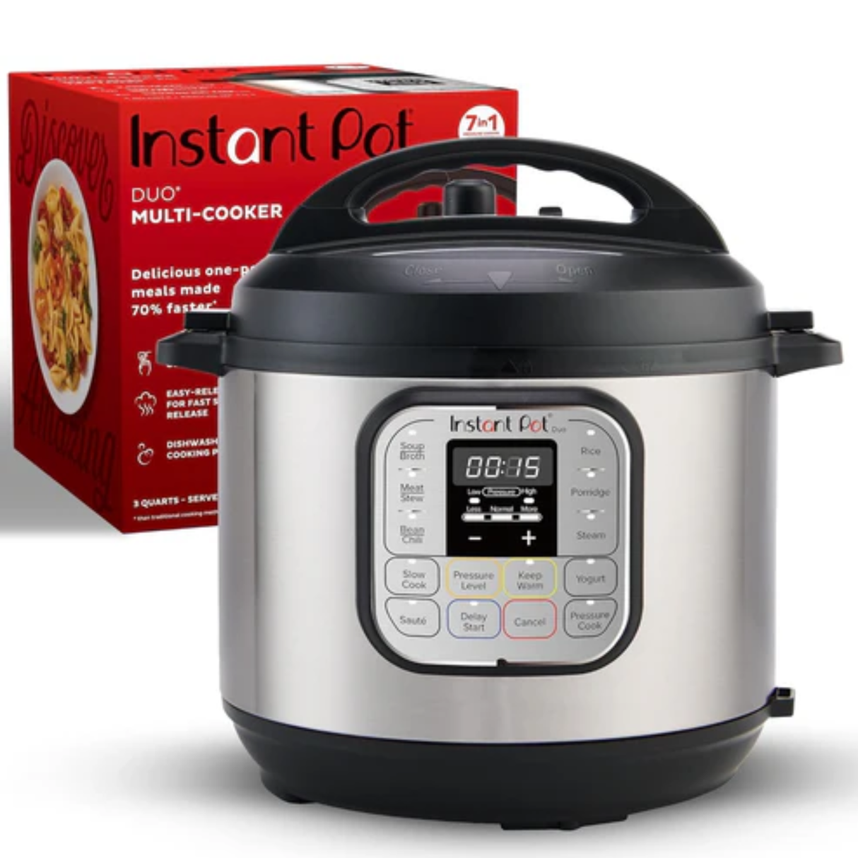 Instant Pot Duo 3QT (2.8L) 7-in-1 Electric Pressure Cooker, Multi Pot, SS304 Stainless Steel Inner Pot, Slow Cook, Rice Cooker, Steamer, Sauté, Yogurt Maker & Keep Warm