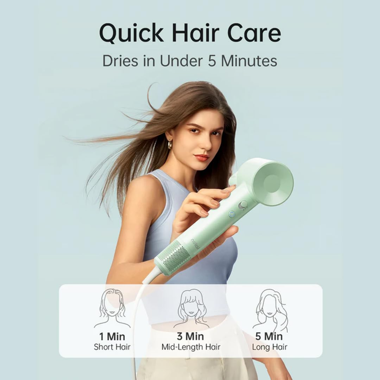 Laifen SE Lite Hair Dryer - 150 Million Negative Ionic Blow Dryer With 100,000 RPM Brushless Motor, 1400 Watt Powerful Fast Drying High-Speed Low Noise Hairdryer, Lightweight and Compact Design (Green)