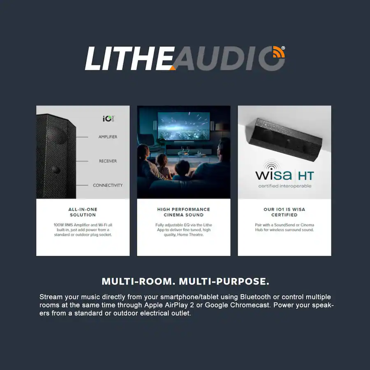 Lithe Audio 06810W IO1 Indoor & Outdoor Wireless Wi-Fi Surfacemount Speakers (Pair) (White)