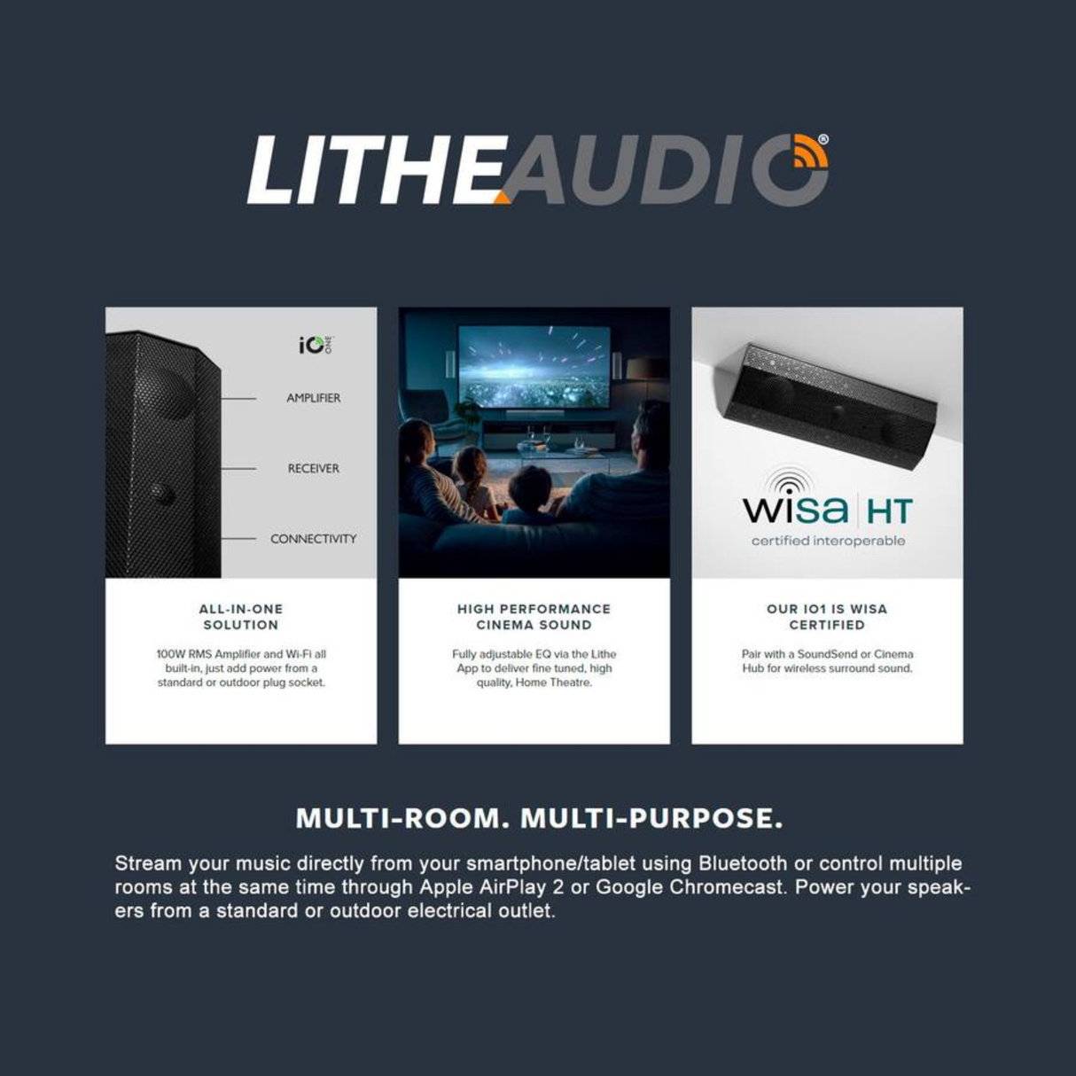 Lithe Audio 06810W IO1 Indoor & Outdoor Wireless Wi-Fi Surfacemount Speakers (Pair) (Black)