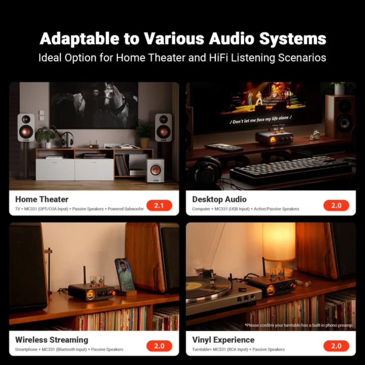 Fosi Audio MC331 Tube Integrated Amplifier with DAC, 2 Channel Home Audio Stereo Power Amp