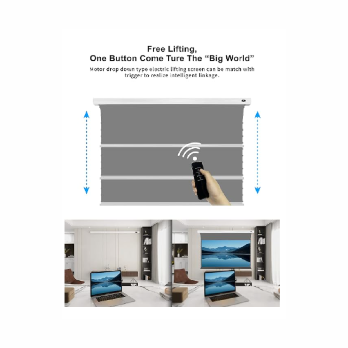 Vividstorm Long Throw Obsidian Slimline Ambient Light Rejection 110 Inches Motorised Tab Tension Screen