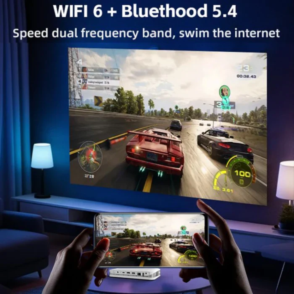 Wowoto T10 - Smart Portable Projector, Native 1080P Full HD, Android TV, Auto Focus, Auto Keystone, Wi-Fi 6 & Bluetooth