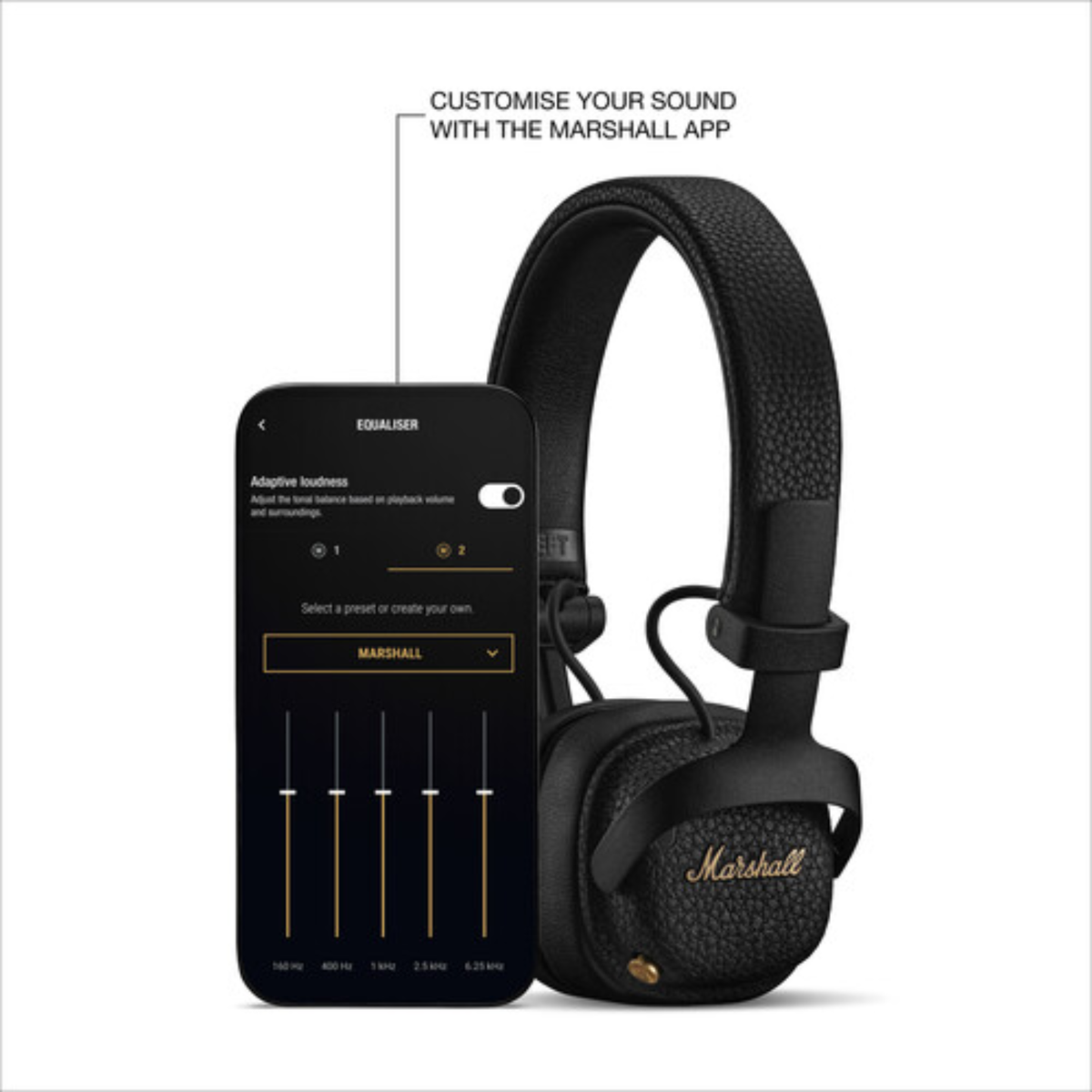Marshall Milton A.N.C. Wireless On-Ear Headphones with Adaptive Active Noise Cancelling | 80 Hours Wireless Playtime | Durable & Foldable Design for Travel (Black)