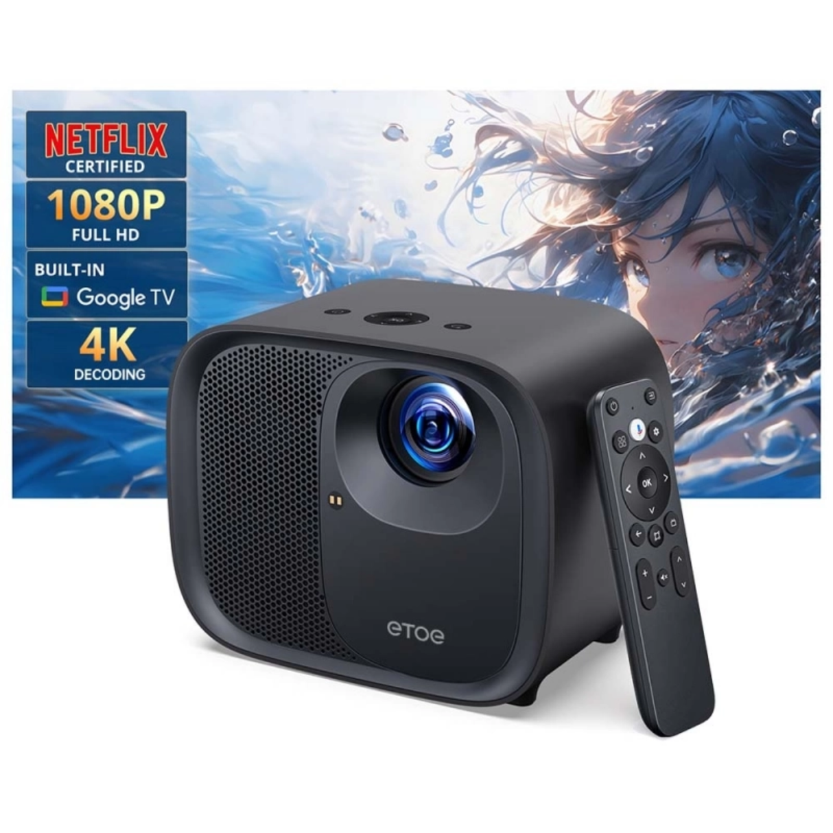 ETOE E3 Pro - 600 Lumens 1080P Full HD DLP Google TV Smart Portable Projector