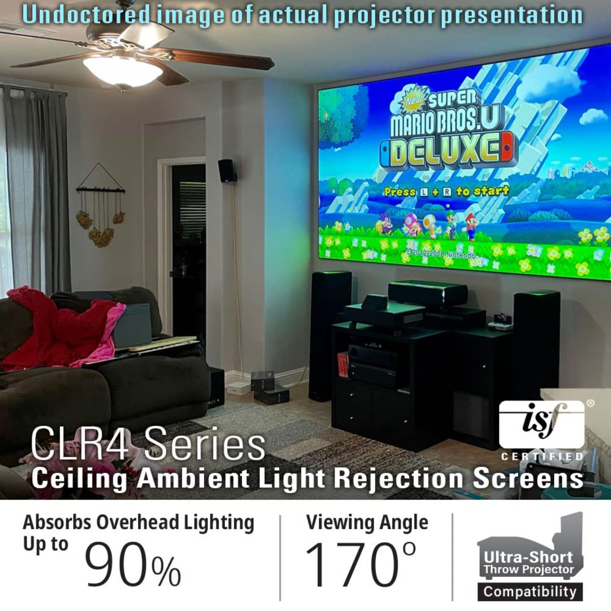 Akia Screens AK-NB123H-CLR4 - 123 Inches CineGrey Ceiling Light Rejection and Ambient Light Rejection Edge Free/Edgeless Fixed Frame Ultra Short Throw Projection Screen