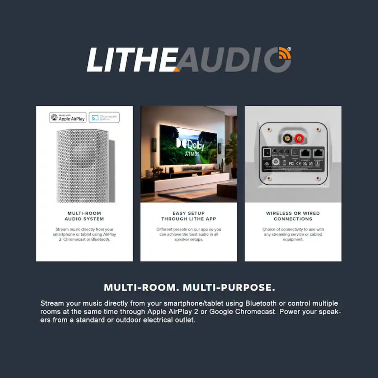 Lithe Audio 06810W IO1 Indoor & Outdoor Wireless Wi-Fi Surfacemount Speakers (Pair) (White)