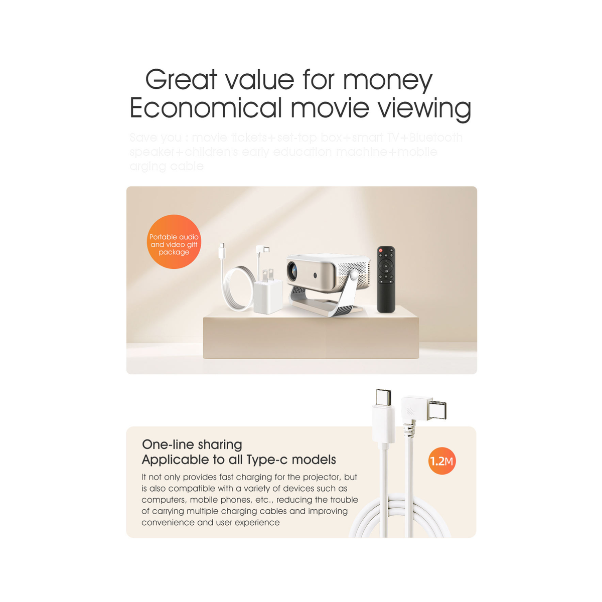 Wowoto BL16 - Portable Smart Projector with Android 9.0, HD (1080P Support), Wi-Fi, Bluetooth & Auto Keystone