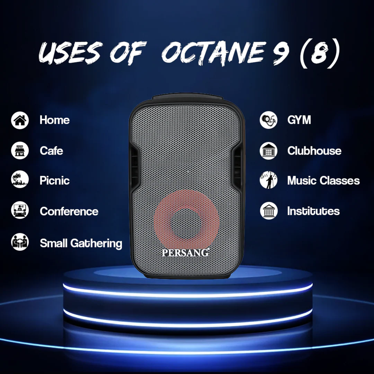 Persang Octane 9 Max-8HD - 8" Bluetooth Party Speaker with Wireless Mic & Built-In Battery