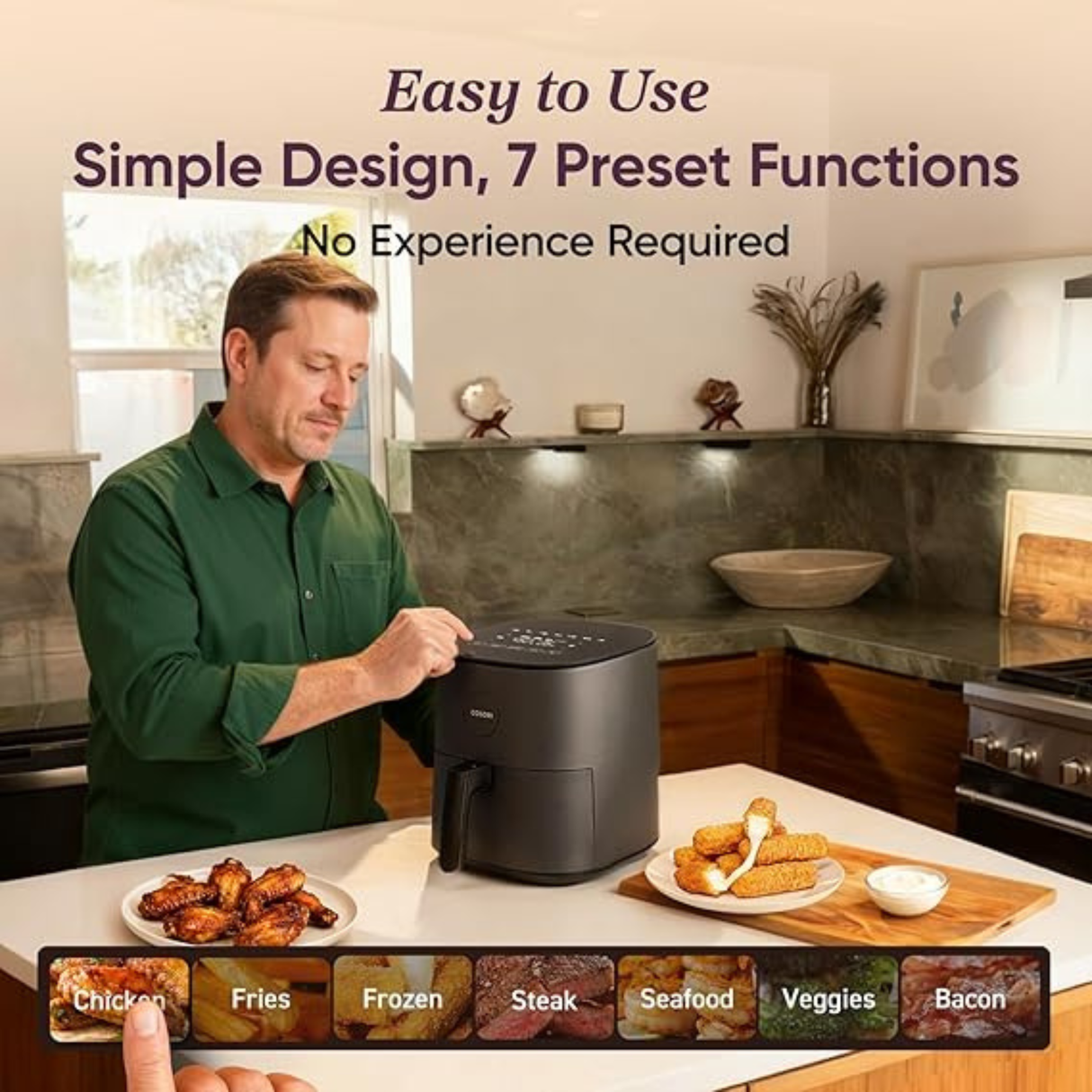COSORI Air Fryer 5 QT (CAF-L501) (4.7 Litre) 1500W Fast Cooking 9 Preset Menu, 30 Recipes Cookbook, Grill, Broil, Roast, Toast, Bake, Reheat, Defrost, Digital Touch Panel