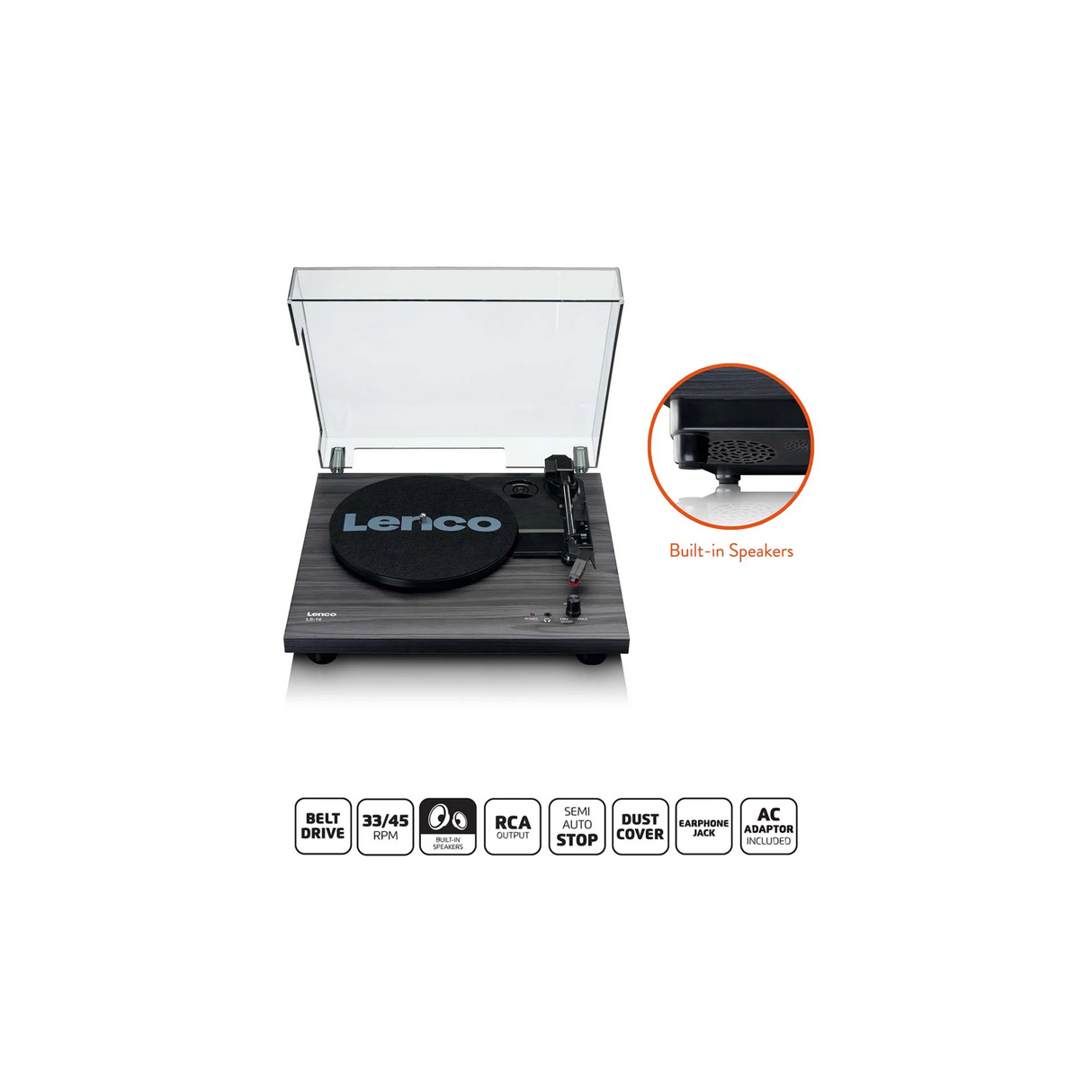 Lenco LS-10BK - Record Player with built-in speakers (Black)