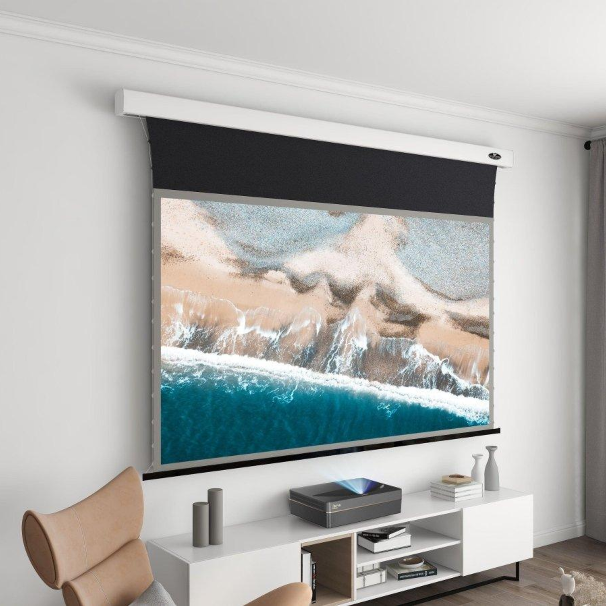 Vividstorm PRO Slimline Tab Tension Ultra short Throw Ambient Light Rejecting Drop Down Motorised Projection Screen 130 Inches