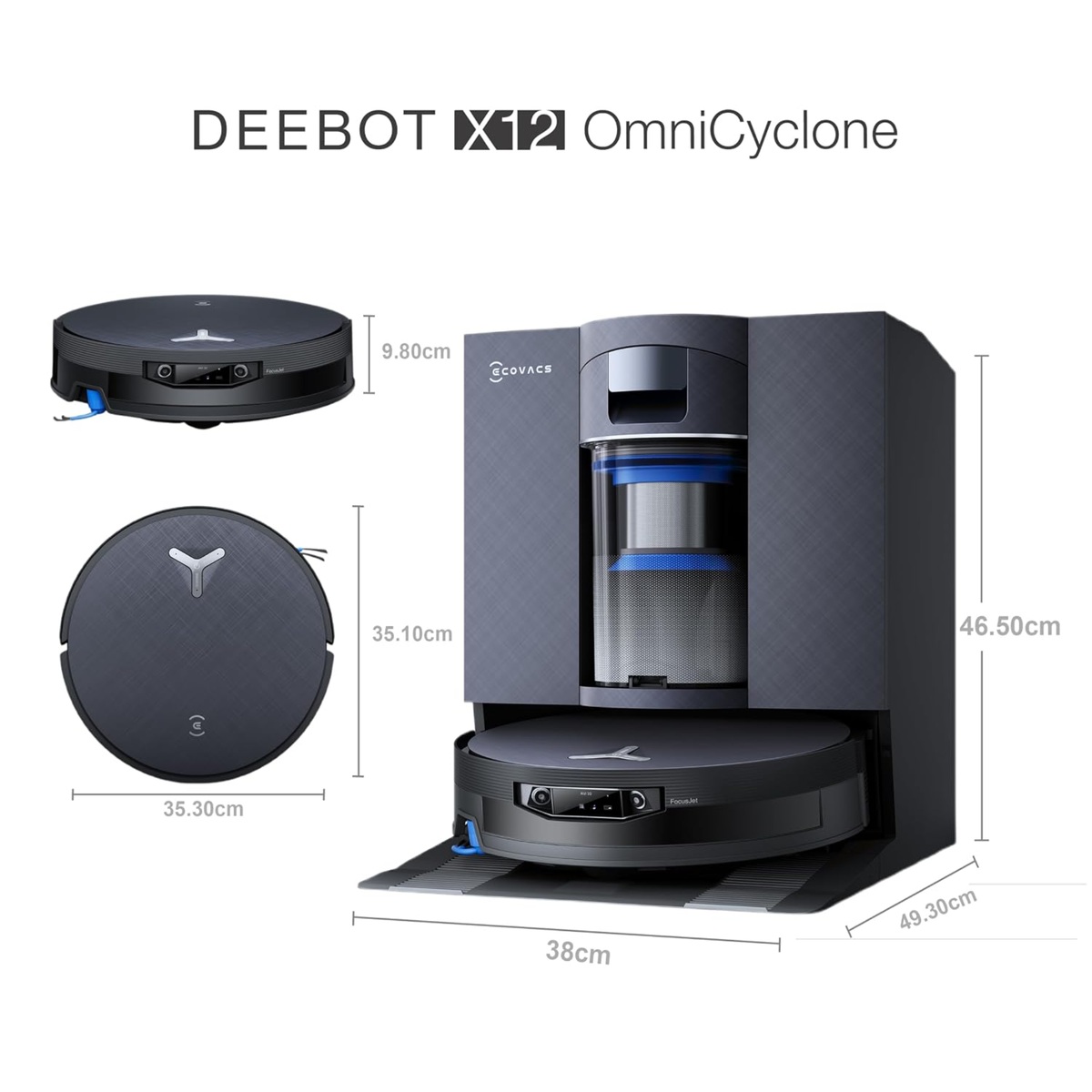 Ecovas Deebot X12 Omnicyclone Robot Vacuum & Mop, 22000 Pa Blast Suction, FocusJet + OZMO Roller Self-Washing Mop, TruEdge Cleaning, PowerBoost Charging, AIVI 3D AI Navigation