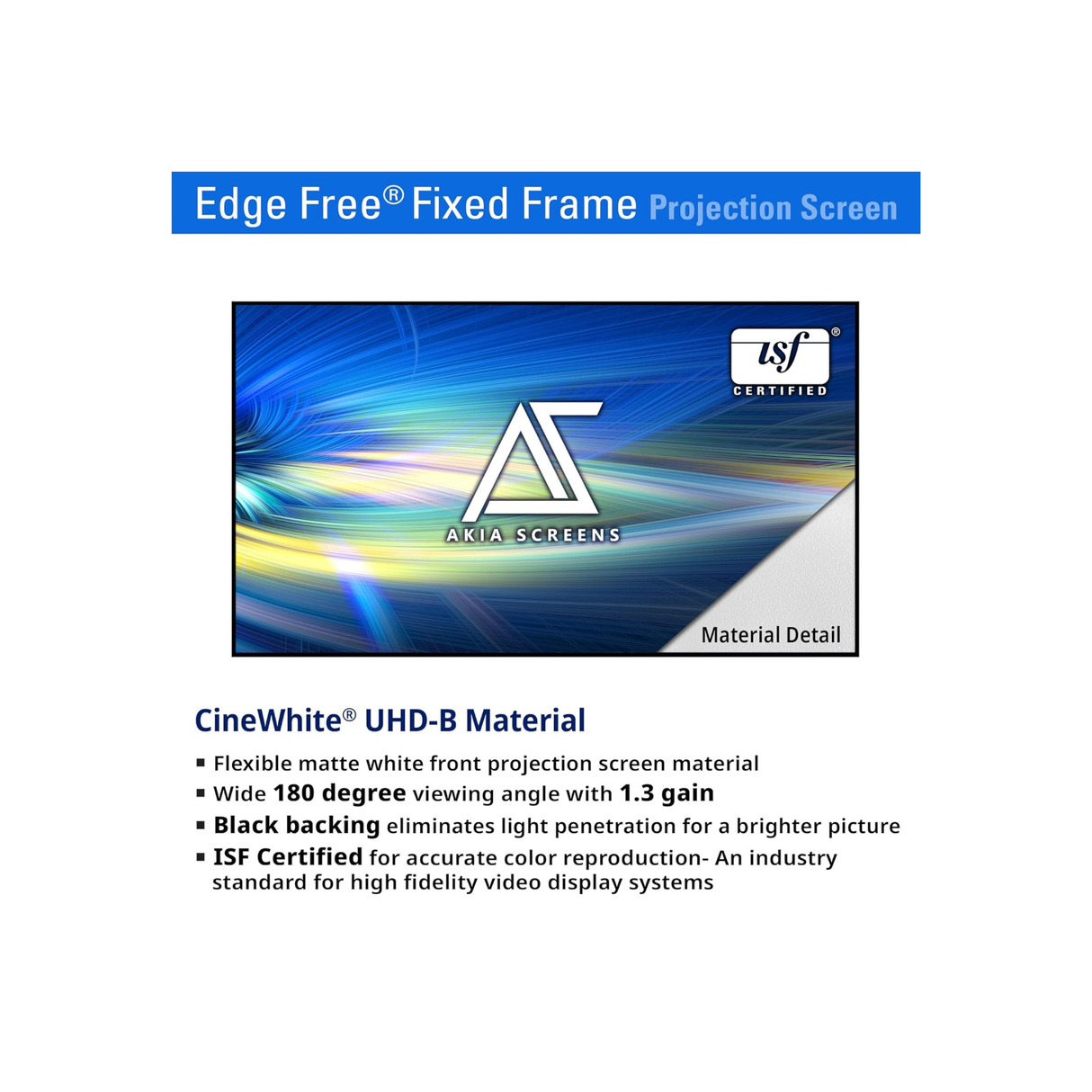 Akia Screens AK-NB125H - 125 Inches CineWhite Edge Free/Edgeless Fixed Frame Projection Screen (16:9) (8K / 4K Ultra HD 3D Ready HDR Compatible)