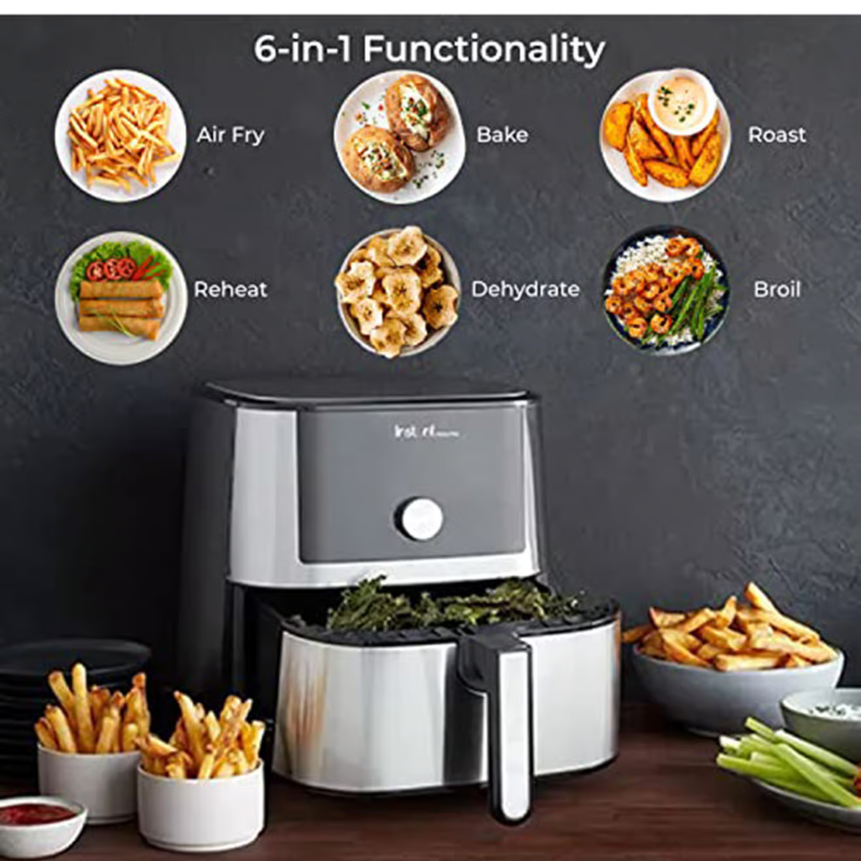 Instant Vortex Plus 6L Air Fryer, 6-in-1 with 360° EvenCrisp Technology, Touch Control Panel, Uses 95% Less Oil, Air Fry, Roast, Grill, Bake, Reheat & Dehydrate, 1500W, PFOA-Free & BPA-Free
