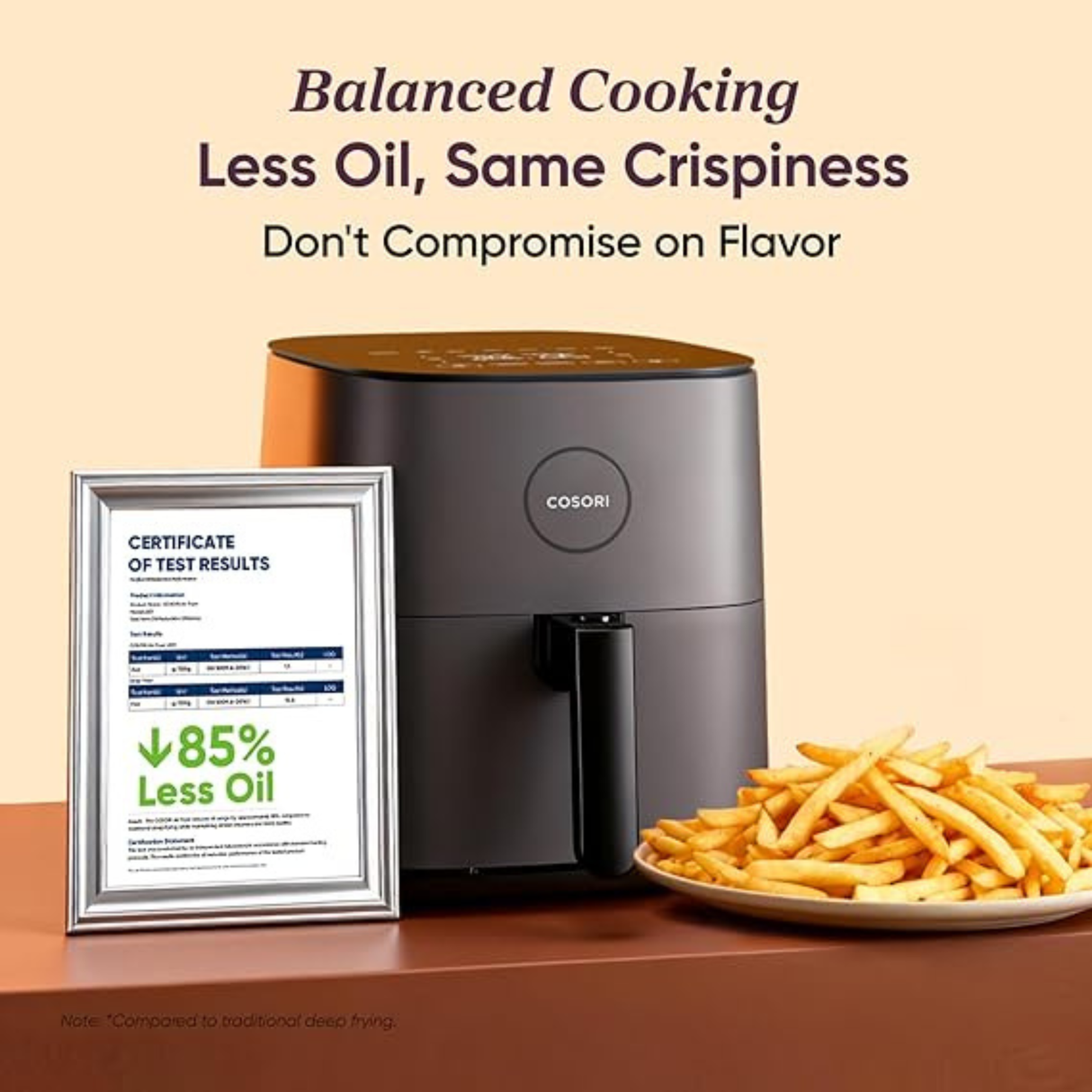COSORI Air Fryer 5 QT (CAF-L501) (4.7 Litre) 1500W Fast Cooking 9 Preset Menu, 30 Recipes Cookbook, Grill, Broil, Roast, Toast, Bake, Reheat, Defrost, Digital Touch Panel