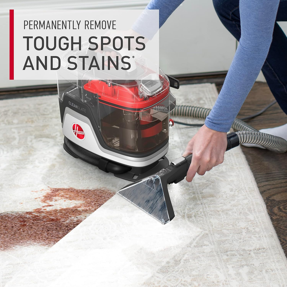 Hoover Cleanslate Spot Washer - Powerful Carpet & Upholstery Multi-purpose Spot Cleaner, Removes Tough Stains, Portable, Kills over 99% of Bacteria (Red)