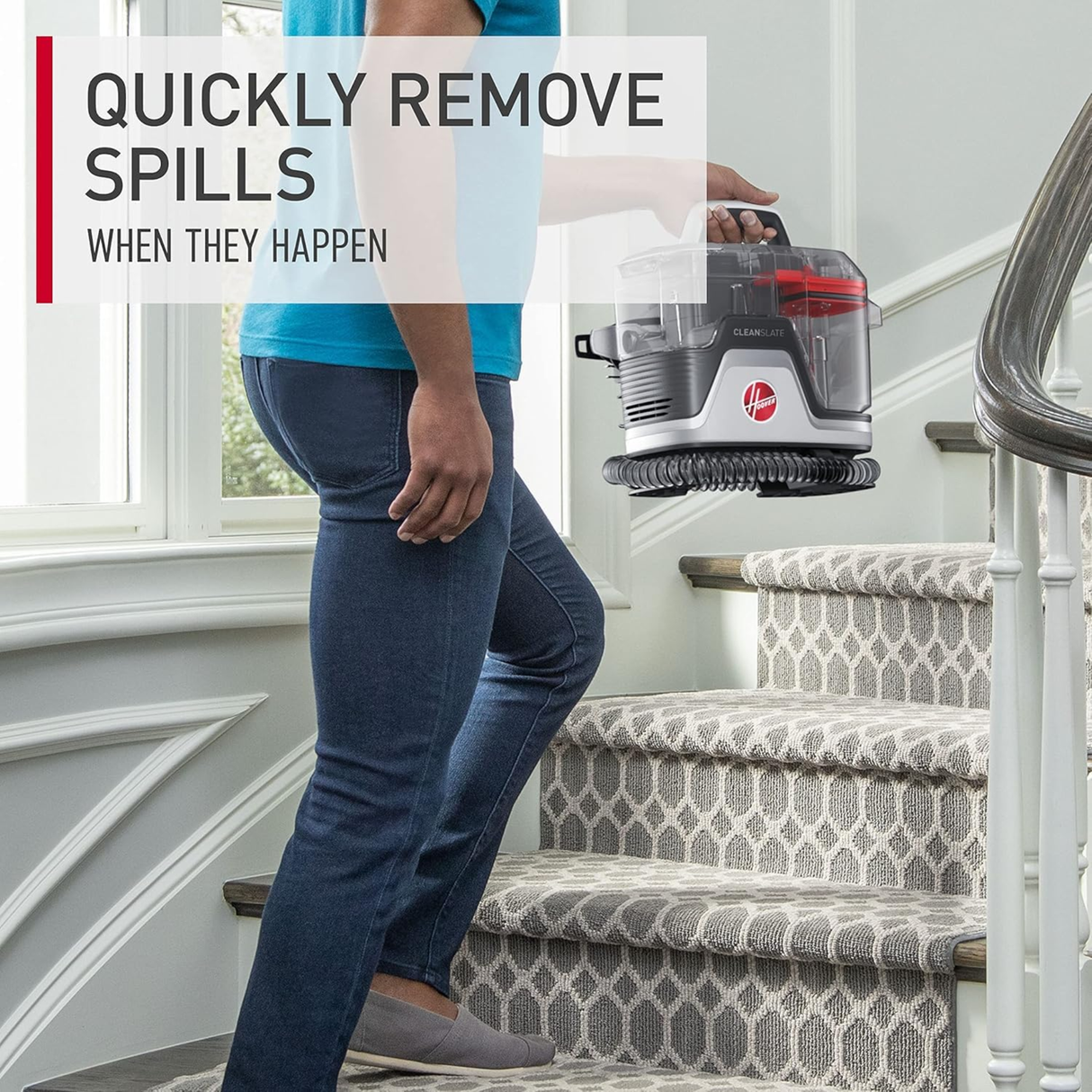 Hoover Cleanslate Spot Washer - Powerful Carpet & Upholstery Multi-purpose Spot Cleaner, Removes Tough Stains, Portable, Kills over 99% of Bacteria (Red)