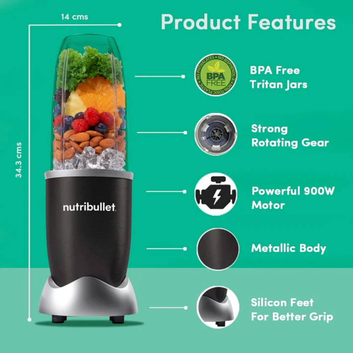 Nutribullet Pro Blender High-Speed Nutrient Extractor - 900W Black with 3 Unbreakable Jars & 2 Blade Set (Wet & Dry) (Black)