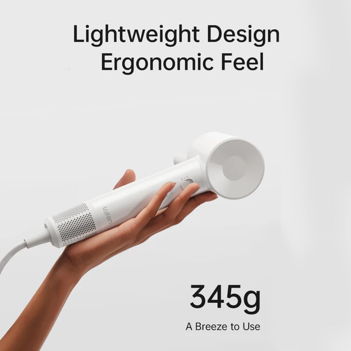 Laifen SE Lite Hair Dryer - 150 Million Negative Ionic Blow Dryer With 100,000 RPM Brushless Motor, 1400 Watt Powerful Fast Drying High-Speed Low Noise Hairdryer, Lightweight and Compact Design (White)