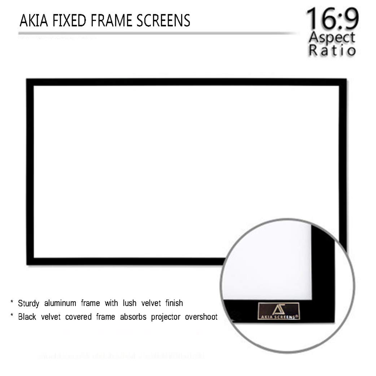 Akia Screens AK-FF135WH2 - 135 Inches CineWhite Fixed Frame Projection Screen (16:9) (8K / 4K Ultra HD 3D Ready HDR Compatible)