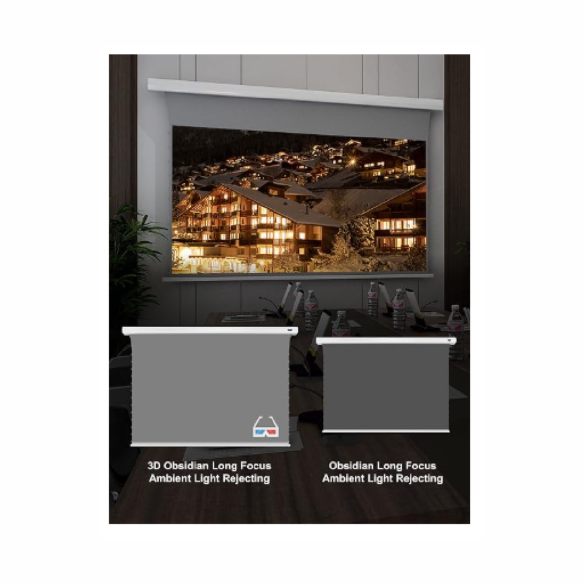 Vividstorm Long Throw Obsidian Slimline Ambient Light Rejection 100 Inches Motorised Tab Tension Screen