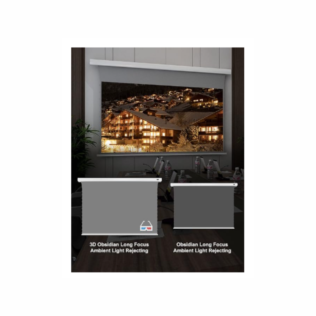 Vividstorm Long Throw Obsidian Slimline Ambient Light Rejection 110 Inches Motorised Tab Tension Screen