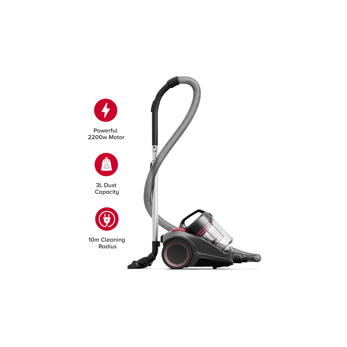 Hoover Power 6 Canister Vacuum Cleaner - Advanced Powerful 2200 Watt, 3L Large Capacity, HEPA Allergy Filter, Bagless, Strong Suction, Ideal for Pet Hair