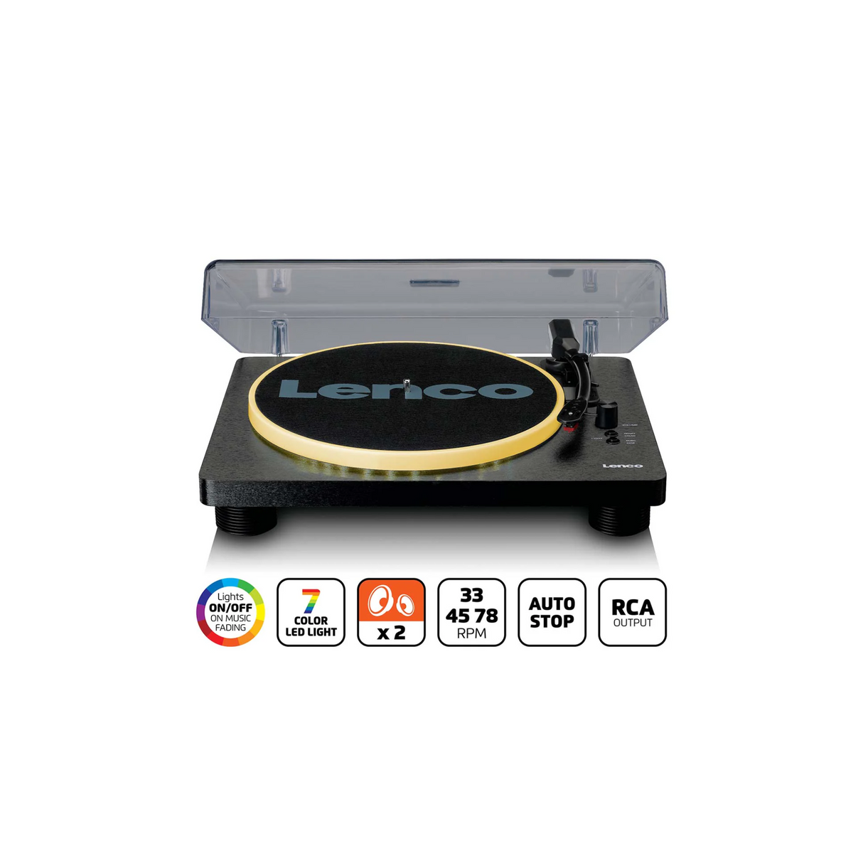 Lenco LS-50LED BK - Record Player with PC encoding, speakers and lights (Black)