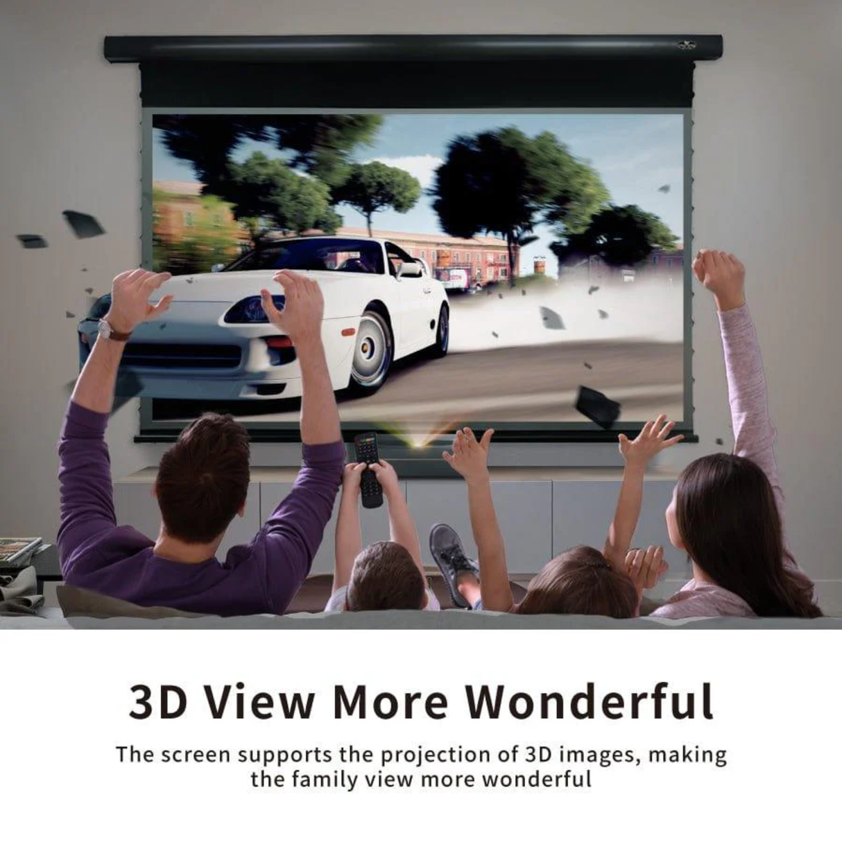 Vividstorm PRO Slimline Tab Tension Ultra short Throw Ambient Light Rejecting Drop Down Motorised Projection Screen 130 Inches