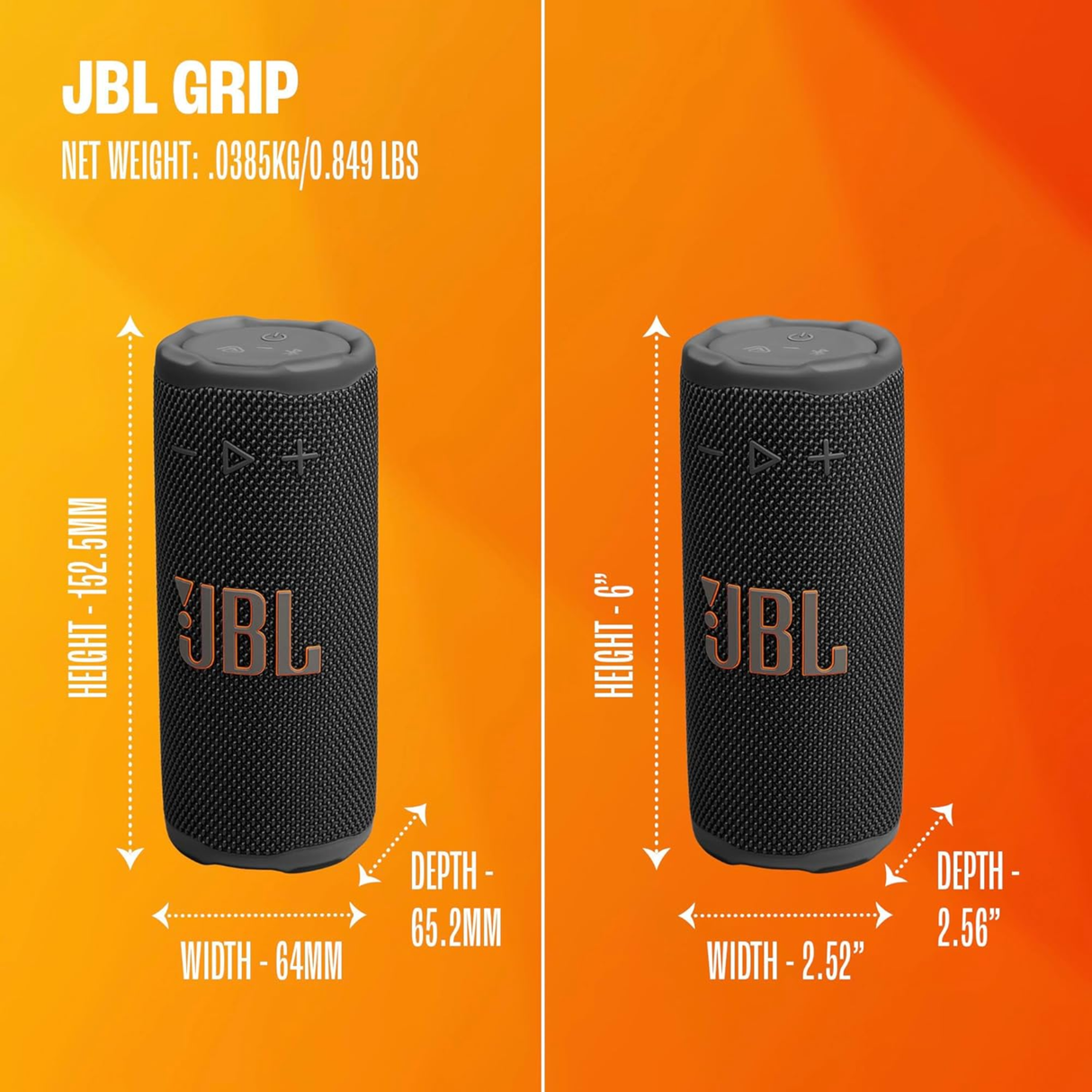 JBL Grip - Compact Bluetooth Speaker (Up to 14 Hours of Playtime, Water, Dust and Drop-Proof Multi-Speaker Connection) (Black)