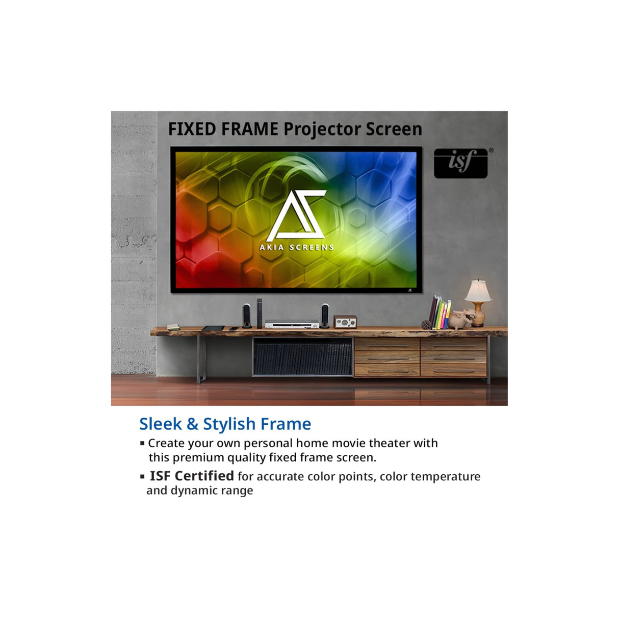 Akia Screens AK-FF100WH2 - 100 Inches CineWhite Fixed Frame Projection Screen (16:9) (8K / 4K Ultra HD 3D Ready HDR Compatible)