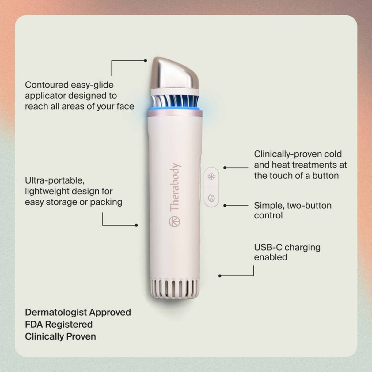 Therabody TheraFace Depuffing Wand – Cold and Heat Skincare Treatment to depuff and Glow (White)