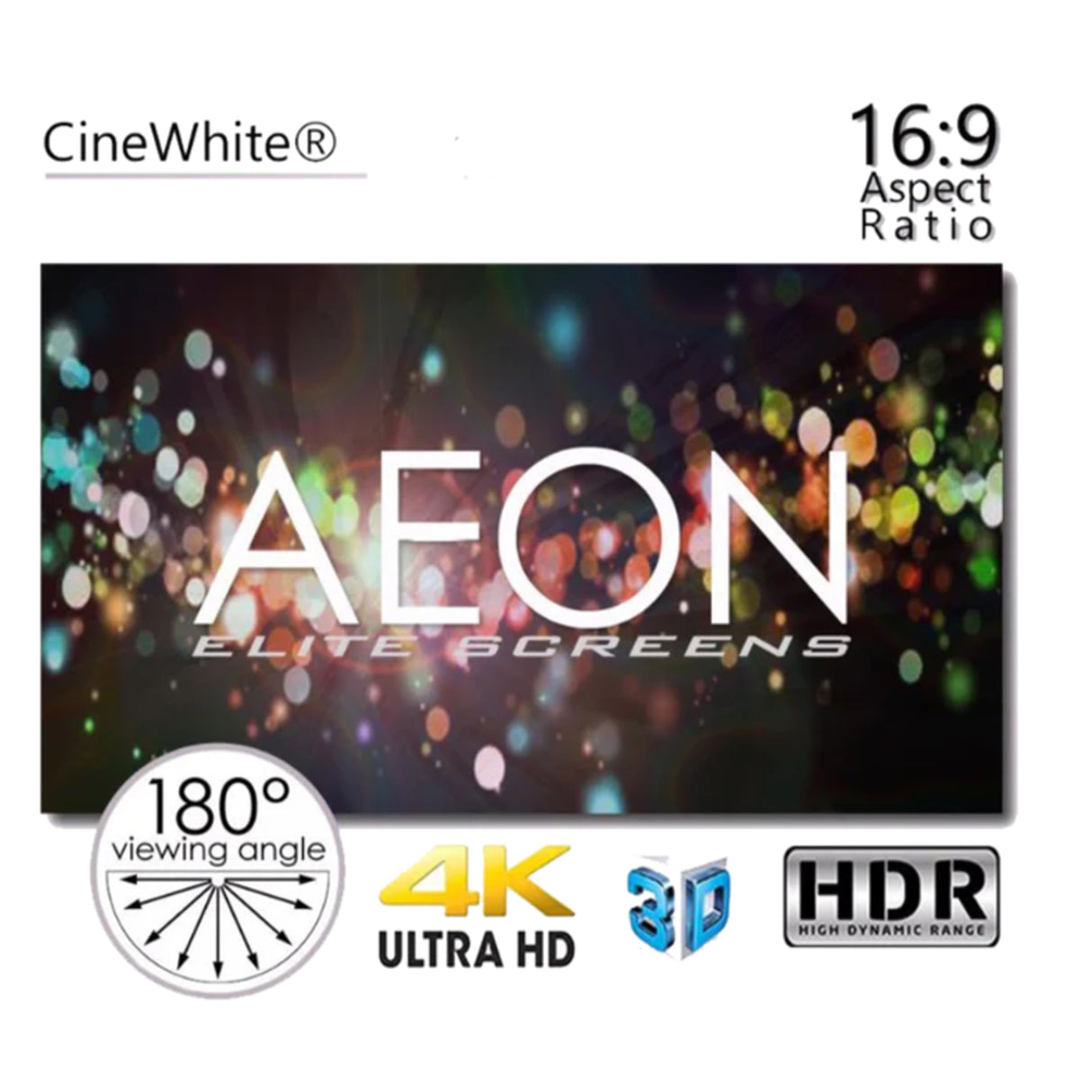 Elite AR100H-A8K - 100 Inches Aeon Acoustic CineWhite ® A8K Fixed Frame Projection Screen Series (16:9)