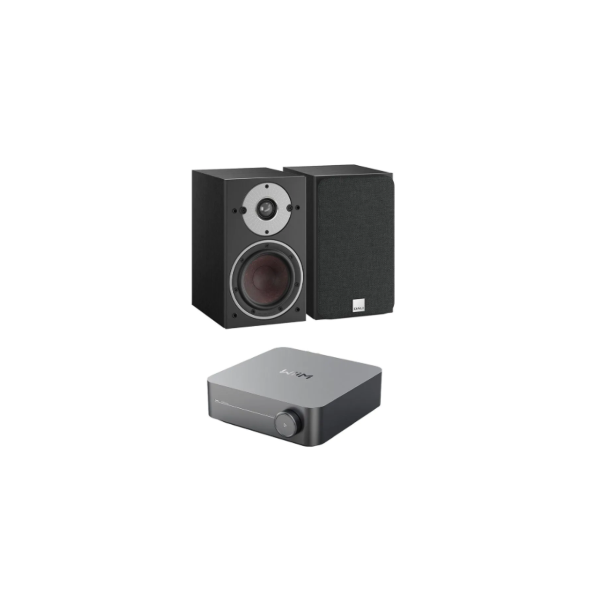 WiiM Amp Integrated Streaming Amplifier with Dali Oberon 1 Bookshelf Speaker (Black) (Bundle Pack)