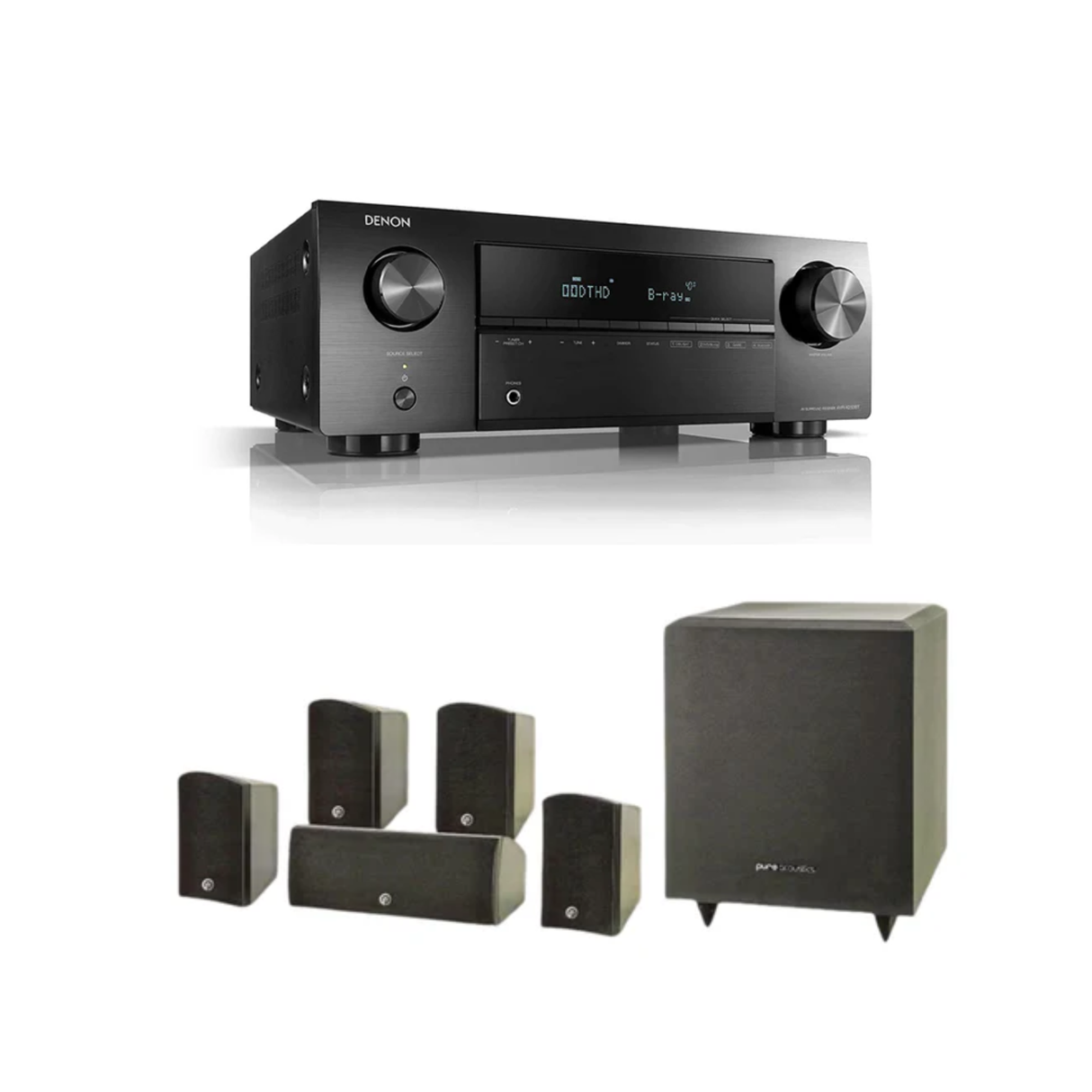 Denon AVR-X250BT - 5.1 Channel AV Receiver + Pure Acoustics Moviemate PHT851 - 5.1 Home Theater Package