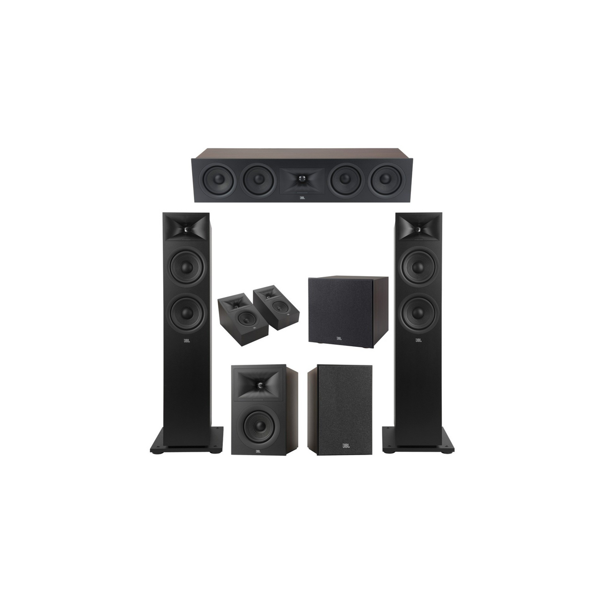 JBL Stage 260F Series Channel- Dolby Atmos Home Theater Speaker Bundle Package (Includes Stage 260F, 245C, 250B, 240H, 200P)