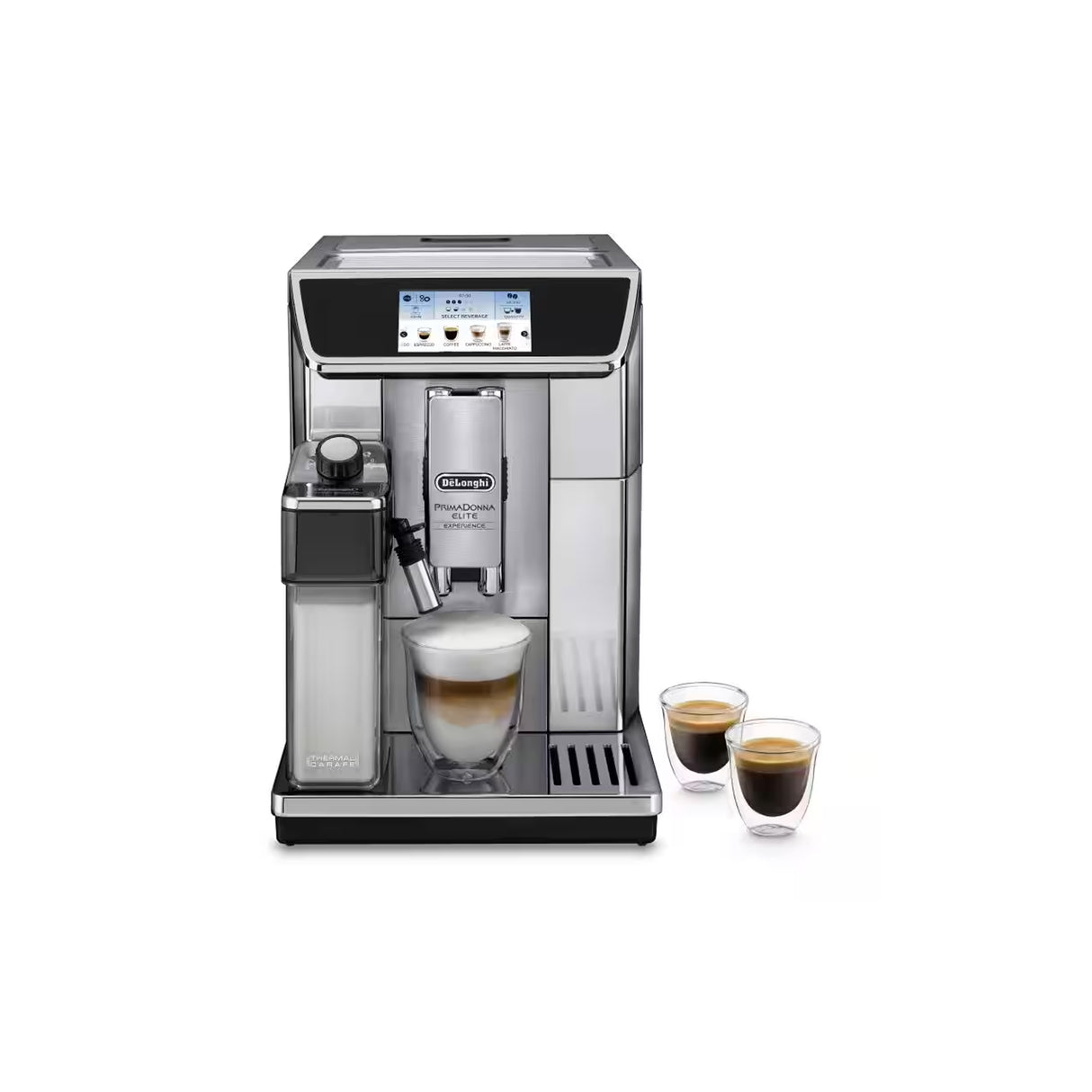 DeLonghi ECAM 650.85 - Full Automatic Coffee Maker with Automatic LatteCrema System, Auto Clean Milk Carafe, LCD Interface, Thermoblock Technology (Metallic/Black)