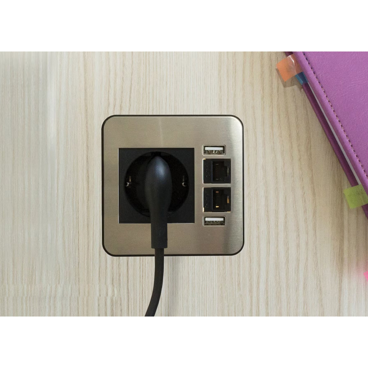 Tono Mini DX - Cable Cubby (Fixed Table Interface with 1 Universal Power, 2 USB Charging, 1 HDMI, 1 LAN)