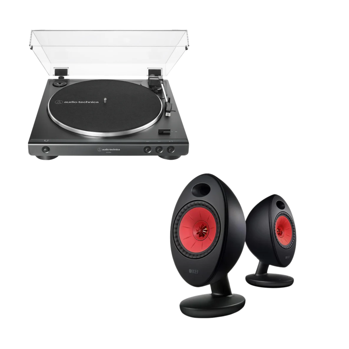 KEF EGG Duo wireless music system Powered Speakers + Audio Technica AT-LP60X - Fully Automatic Belt-Drive Turntable (Black) (Audiophile Enthusiasts Bundle Pack)