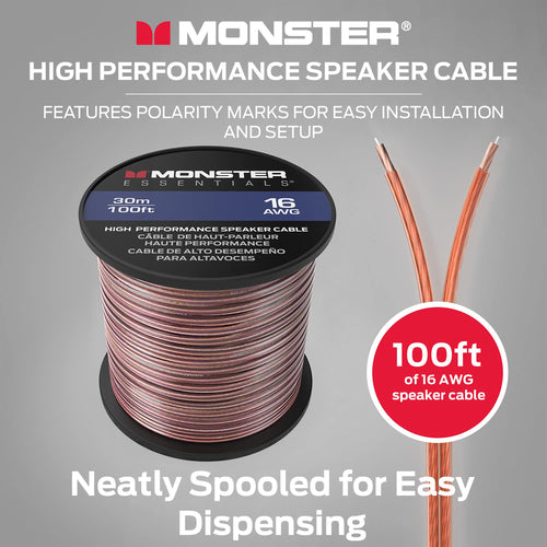 Monster Speaker Wire Copper Cable Spool, 16 AWG, (30 Meters)(VME30005)