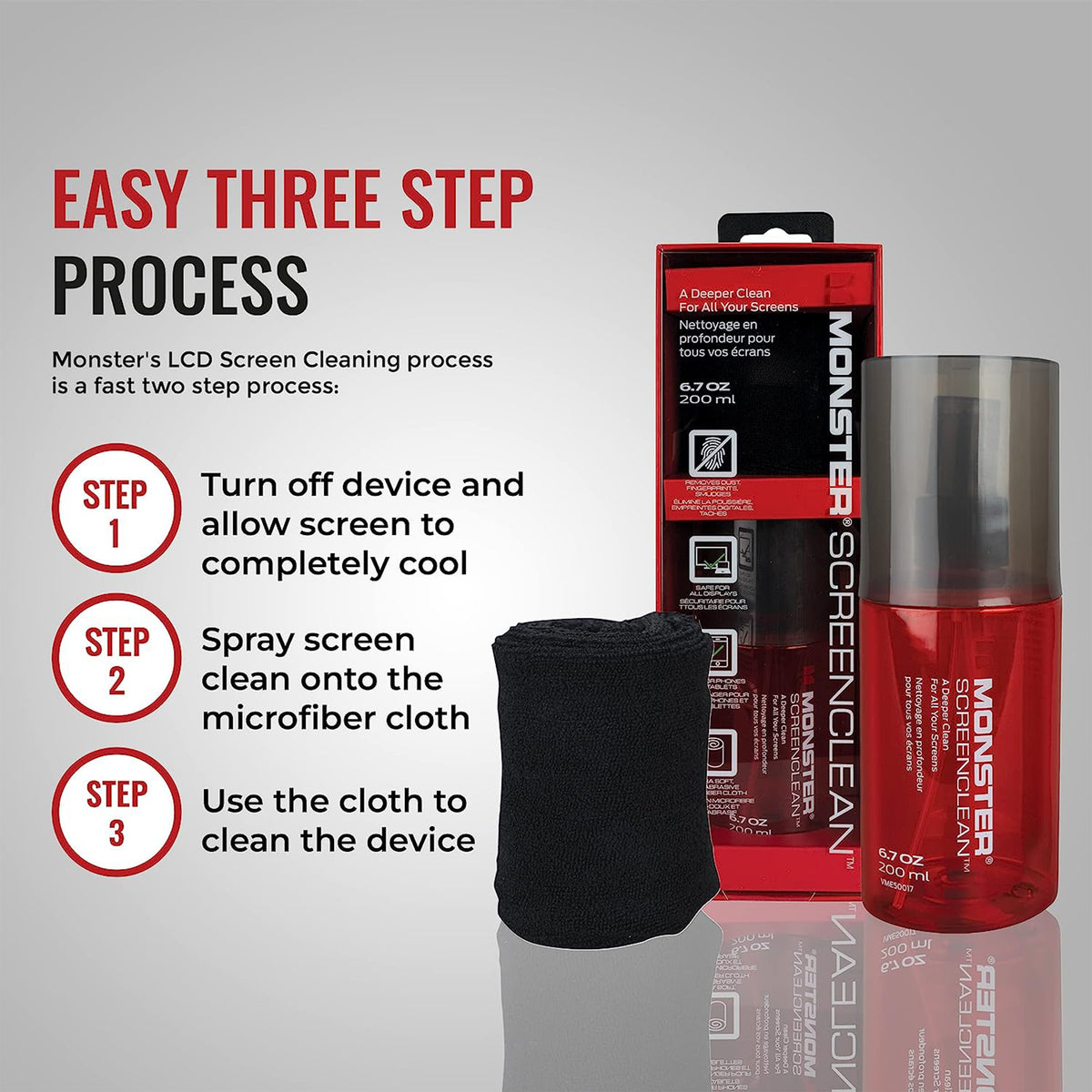 Monster Cleaner Monster Spray Screen Cleaner Kit with Microfiber Cloth for Electronic ...