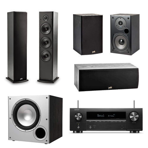 Polk Audio Fusion T- Series 5.1 Speaker Package + Denon AVR-X1700H 8K Dolby Atmos AV Receiver (5.1 Home Theatre Bundle Package)