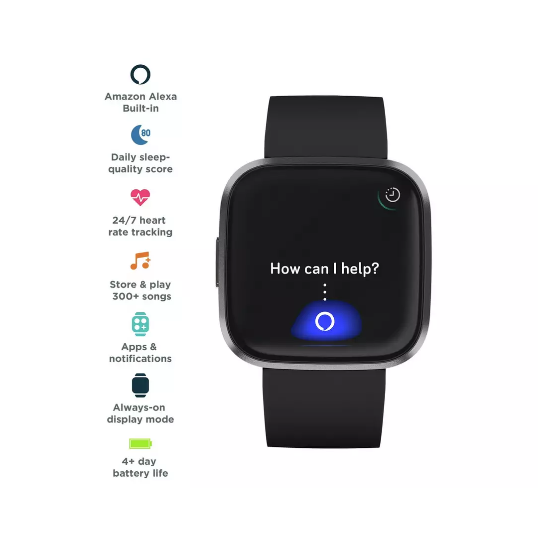 Fitbit Versa 2 Smart Watch with Heart Rate Alexa (Carbon Aluminium/ Black)