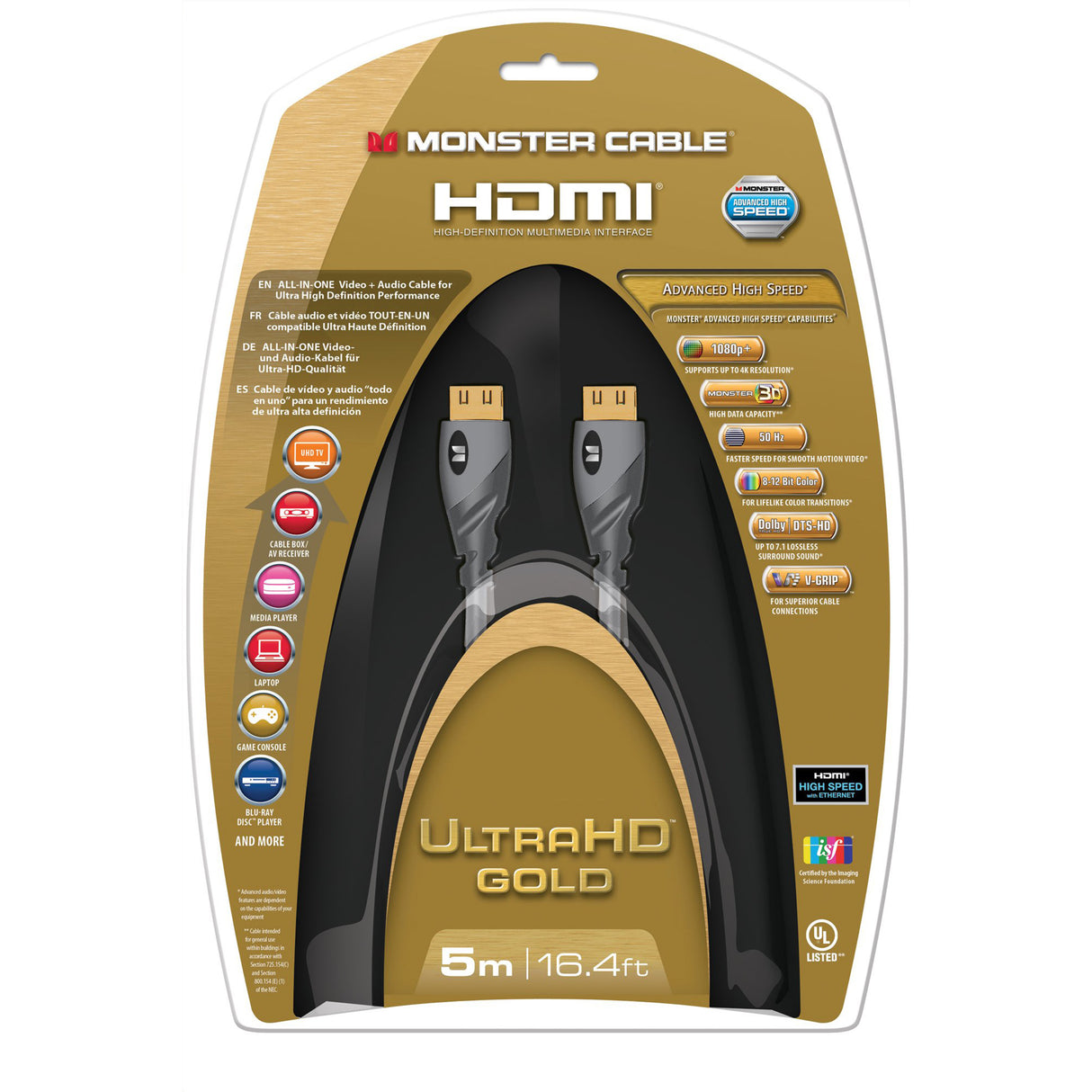 Monster Gold Advanced High Speed HDMI Ethernet Cable (5 Meter)